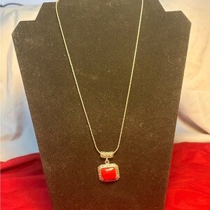 Marcasite and Red Jasper Pendant Necklace